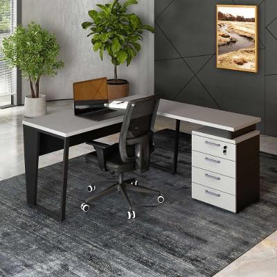 Mesa em l Mesa l com Gaveteiro 4 Gavetas 150CM Cinza Sagrado com Preto F5 Office
