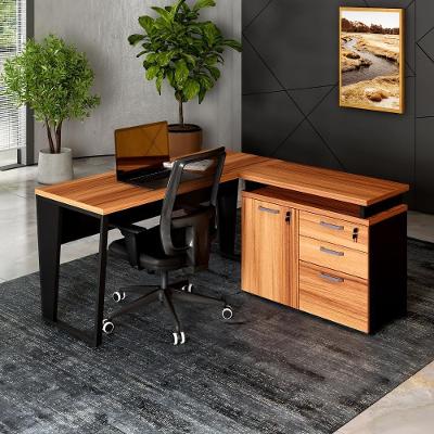 Mesa l Escritório Pé Metal Armário 3 Gavetas 1 Porta MDP 150CM Nogal com Preto F5 Office