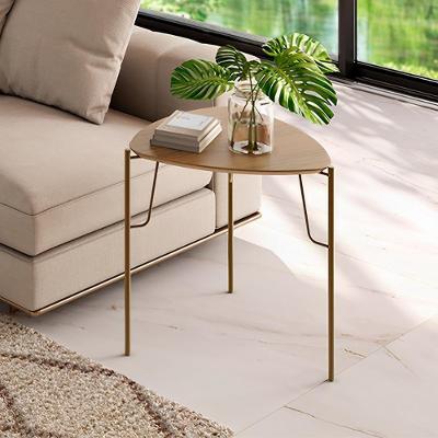 Mesa Lateral Bend Triangular MDF Metal 54CM Louro com Dourado