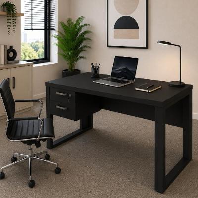 Escrivaninha com Gaveteiro Suspenso Linha Corporativa Alto Padrão 2 Gavetas MDF-MDP 120CM Preto F5