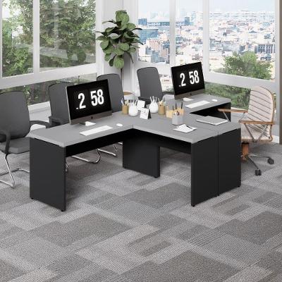 Mesa em l Escritório 2 Lugares 300CM Cinza Sagrado com Preto Pés Painel F5 Office