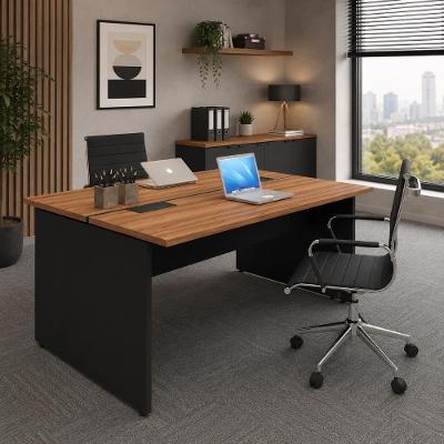 Plataforma de Trabalho para Escritório Pé Painel 150CM Nogal com Preto F5 Office