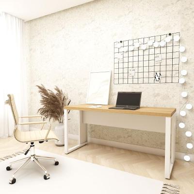 Mesa Escrivaninha Retangular Escrivaninha sem Gavetas MDP 150CM Macadâmia com Branco F5 Office