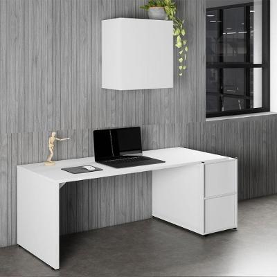Mesa para Escritório com Balcão e Armário Aéreo Office 2 Portas MDP 170CM Branco F5 Office