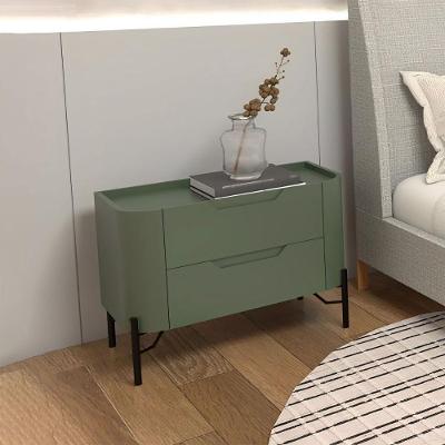 Mesa de Cabeceira Bend 2 Gavetas MDF Musgo com Preto Pés em Metal Casa Lar Shop