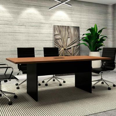 Mesa de Reunião Corporativa 200CM MDP Nogal com Preto F5 Office
