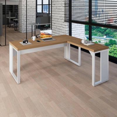 Mesa em l Escritório Home Industrial MDP 170CM Macadâmia com Branco F5 Office