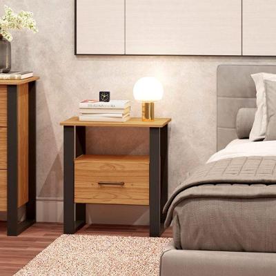 Mesa de Cabeceira Mesa Estilo Industrial 1 Gaveta MDF Freijó com Preto Fosco 60CM