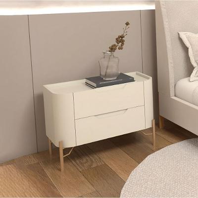 Mesa de Cabeceira Luna 2 Gavetas MDF Pés Metal Dourado Casa Lar Shop