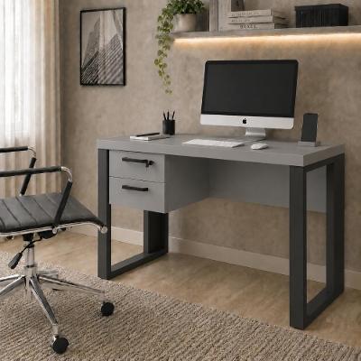 Escrivaninha Industrial com 2 Gavetas MDP 90CM Cinza Sagrado com Preto