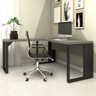Mesa para Escritório em l 150CM X 150CM Pés Metal Cinza Sagrado com Preto F5 Office