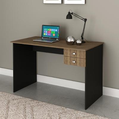 Escrivaninha Office para Escritório e Quarto 2 Gavetas Nogal com Preto Tecno Mobili