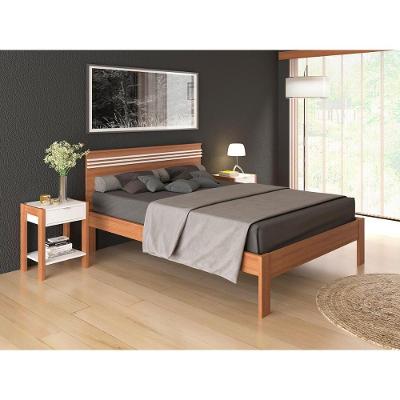 Cama Casal CM8009 com Cabeceira Estrados Eucalipto MDP Amêndoa com Branco Tecno Mobili