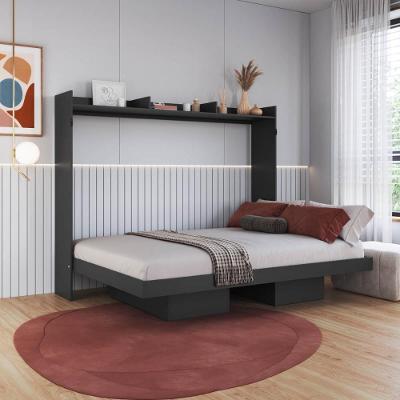 Cama Articulada Horizontal Casal com Prateleira e 4 Nichos Grafite