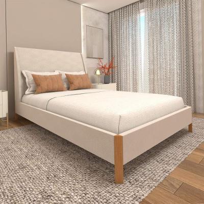 Cama Casal Estofada com Cabeceira Personalizável Estrutura MDF Veludo Creme Casa Lar Shop