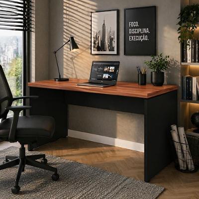Escrivaninha Escritório Pé Painel Moderno MDP 150CM Nogal com Preto F5 Office