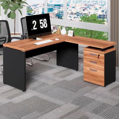 Escrivaninha em l com Gaveteiro Pé Painel F5 Contemporânea 3 Gavetas 150CM Nogal com Preto F5 Office