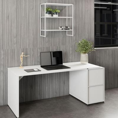 Escrivaninha com Nicho Aéreo Industrial MDF-MDP 170CM Branco F5 Office
