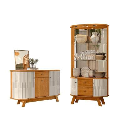 Conjunto Buffet e Cristaleira Monza 3 Portas 3 Prateleiras MDP Cinamomo-Off White Madetec Móveis
