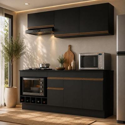 Cozinha Completa Veneza 6 Portas 1 Gaveta MDF-MDP 190CM Preta Multimóveis