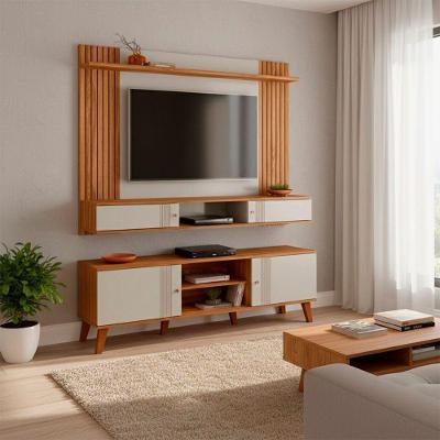 Conjunto Sala Painel Frisado para TV 70 Pol Rack 180CM MDF Off White Peternella