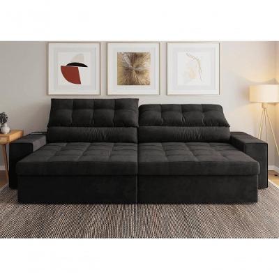 Sofá com Chaise Medelín 5 Lugares Retrátil e Reclinável 275CM Preto Cia Lar Móveis