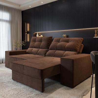 Sofá com Chaise Larissa 4 Lugares Retrátil e Reclinável 232CM Marrom CIALAR MÓVEIS