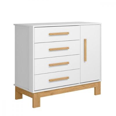Cômoda Encanto Slim 4 Gavetas MDP Puxador MDF Branco Qmovi