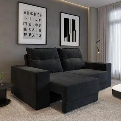 Sofá Aurora 2 Lugares Retrátil e Reclinável 140CM Preto Suede