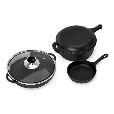 Conjunto Multiuso Mineiro 3pcs Caçarola Ferro Fundido 3,5L Antiaderente Panela Mineira 3 Peças Café