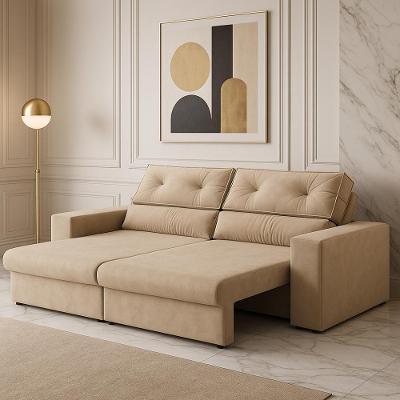 Sofá Hera 3 Lugares Retrátil e Reclinável 200CM Bege Suede