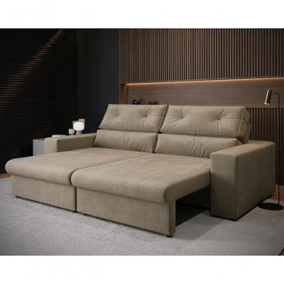 Sofá Hera 2 Lugares Retrátil com Reclinável 160CM Bege Suede MUNDO MÓVEIS