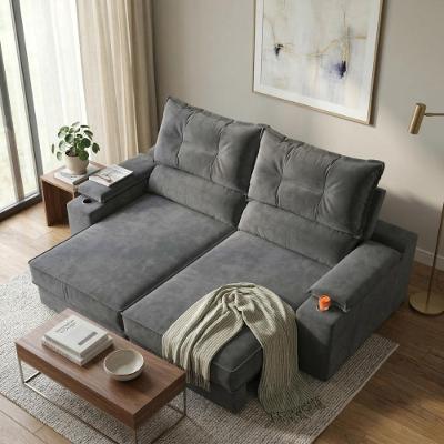 Sofá com Chaise Santiago 2 Lugares Retrátil 150CM Grafite Suede