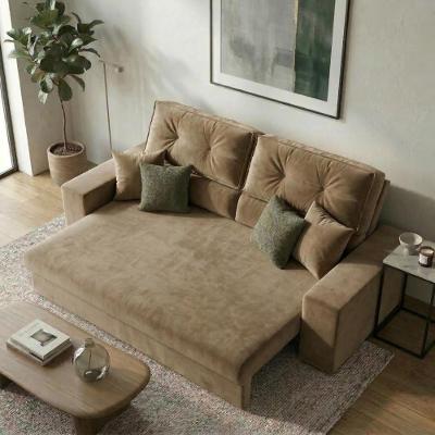 Sofá com Chaise Hera 3 Lugares Retrátil e Reclinável 170CM Bege Suede