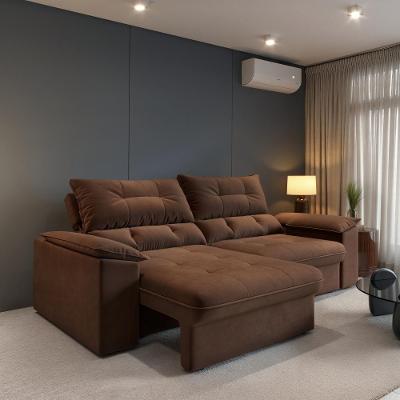 Sofá com Chaise RAVENA 3 Lugares Retrátil e Reclinável 200CM Marrom CIALAR MÓVEIS