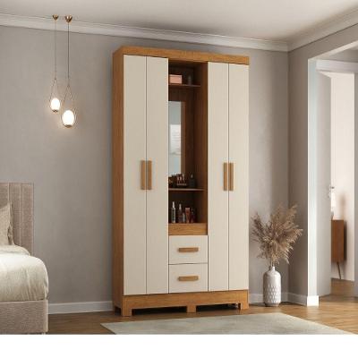 Guarda Roupa Casal Capelinha 4 Portas de Bater 2 Gavetas MDP com Espelho Nogueira com Off White