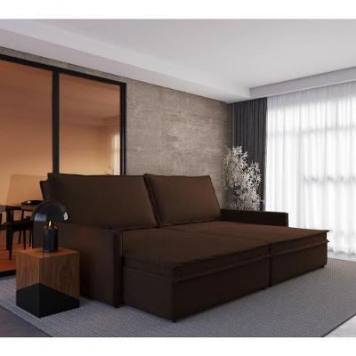 Sofá-cama Retrátil Túnisia 4 Lugares e Reclinável 214CM Marrom Suede
