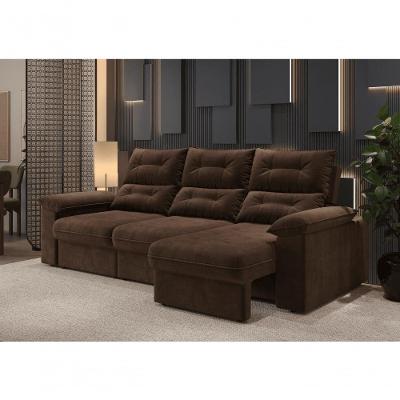 Sofá com Chaise Copacabana 4 Lugares Retrátil e Reclinável 230CM Marrom Cia Lar Móveis