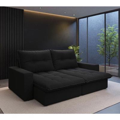 Sofá com Chaise Firenze 3 Lugares Retrátil e Reclinável 210CM Preto Cia Lar Móveis