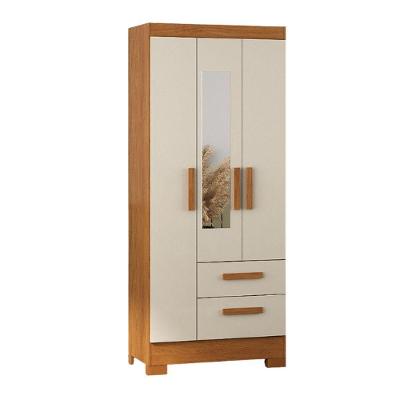 Guarda Roupa Solteiro Fortaleza Plus 3 Portas de Bater 2 Gavetas MDP Nogueira com Off White Atualle
