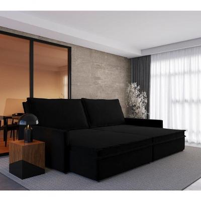 Sofá-cama Túnísia 4 Lugares Retrátil e Reclinável 214CM Preto Suede