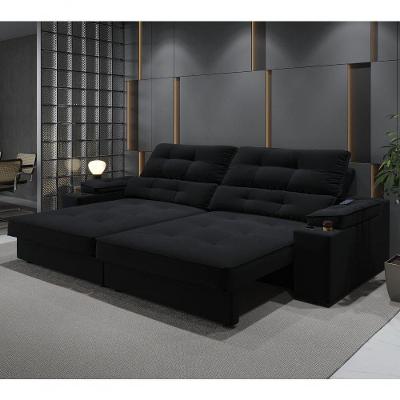 Sofá Santiago 4 Lugares Retrátil e Reclinável 230CM Preto Suede