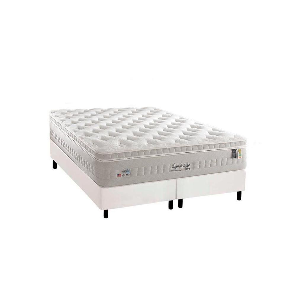 Cama Box Queen: Colchão Molas Anjos MasterPocket Ensacadas Impressione + Base CRC Courano Branco(158x198) - 1