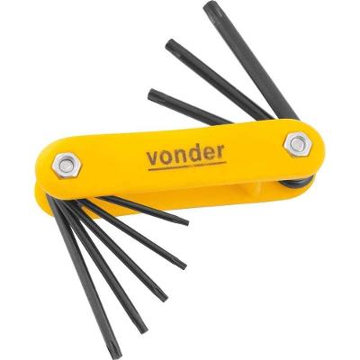 Jogo de Chaves Hexalobular T9 a T40 com Suporte Plástico 8 Peças Vonder