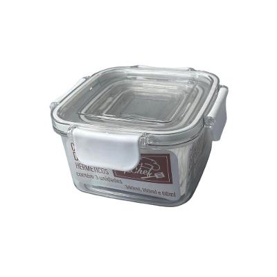 Conjunto de Potes Herméticos Quadrados Plástico Vedação Hermética Empilhável Transparente com Branco