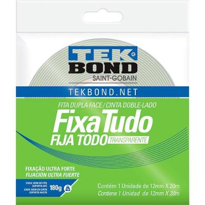 Fita Dupla Face Acrílica Fixa Tudo Interna Transparente Tekbond 12mm X 20m