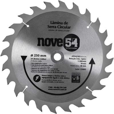 Lâmina de Serra Circular Nove54 Ostenvonder Corte em Madeiras Metal Duro Vídea 250mm 24 Dentes