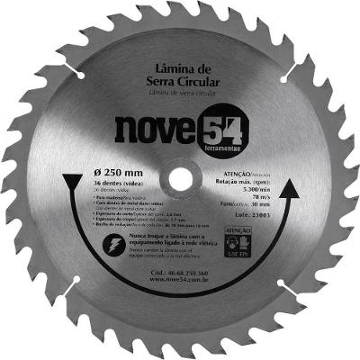 Lâmina de Serra Circular Nove54 Ostenvonder Corte em Madeira Dentes de Metal Duro Vídea 250MM X 30MM