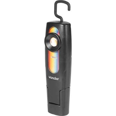 Lanterna Recarregável de Inspeção CRI 96 6W LED Bivolt Preta Vonder com Três Temperaturas de Cor