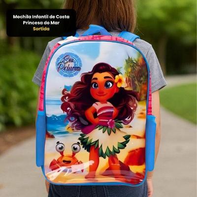 Mochila Infantil de Costas First Bikes Sea Princess Poliester Azul e Rosa 13L Meninas